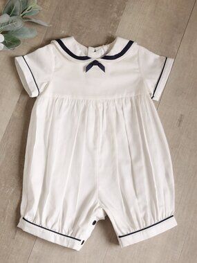 Rachel Riley Girls Luxury Sailor Bubble Romper Navy White NWT Size 6 Months